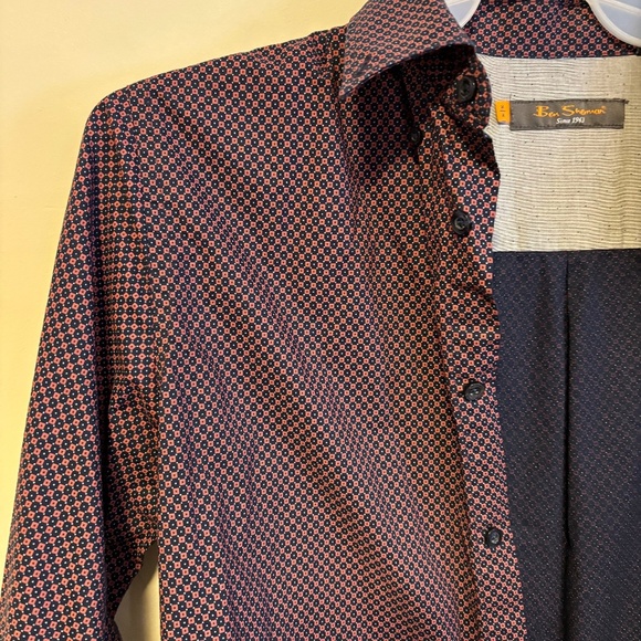 Mens Ben Sherman Collared Button Down Shirt Blue Red Geometric Pattern Size M - Picture 3 of 5